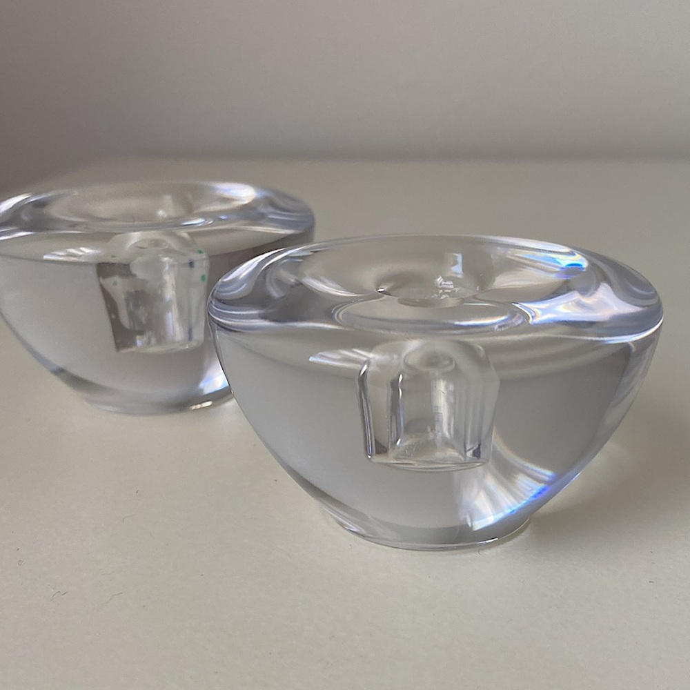 MCM 2 Solid Glass Candlestick Holders Round Clear Glass Numbered Candle Holders